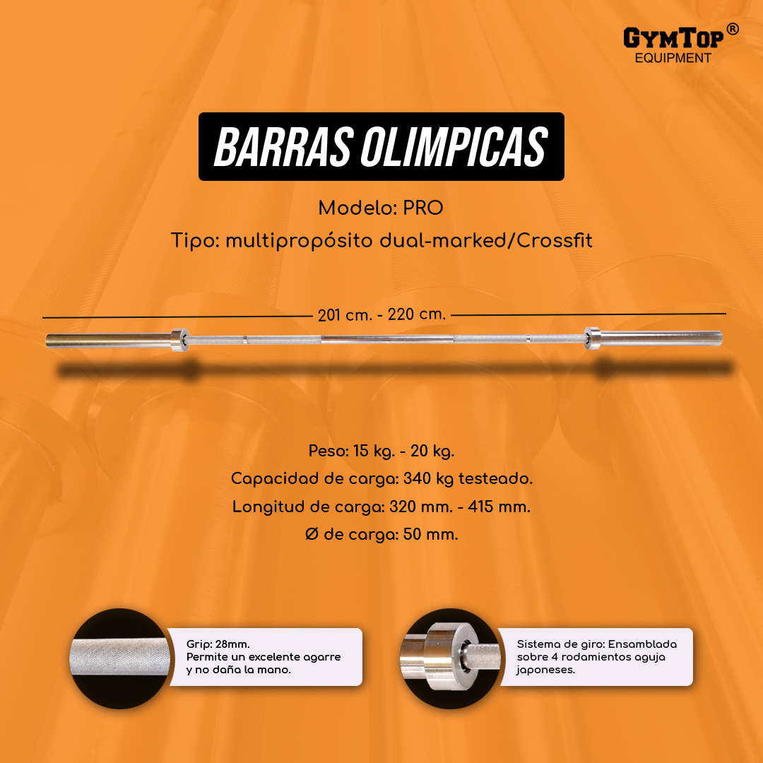 Barra Pro 2,20 mts – 20KG – GymTop Equipment